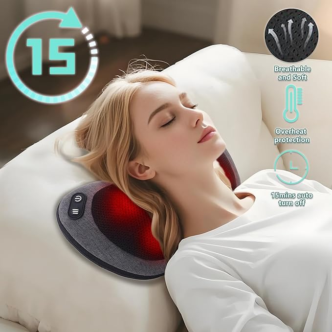 Shiatsu Neck and Back Massager with Heat - Deep Tissue Massage Pillow for Neck, Back & Shoulders Pain Relief, Ergonomic Design Electric Massager for Home, Car, Office Use, Gray - Bloomnest