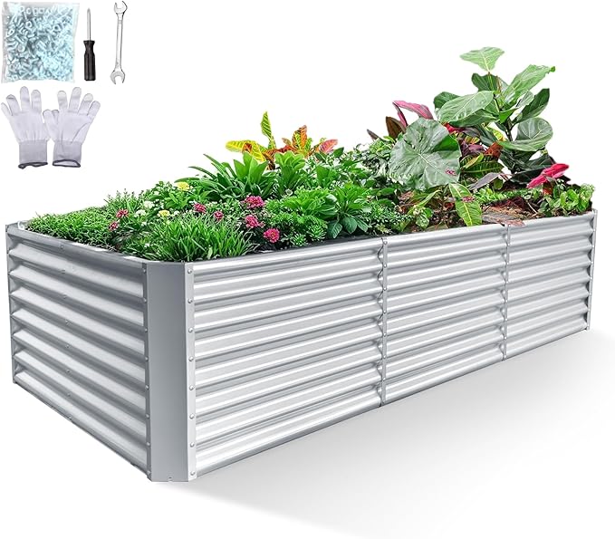 8x4x2ft Galvanized Raised Garden Bed, Planter Raised Garden Boxes Outdoor, Large Metal Raised Beds for Gardening, Garden Bed for Vegetables, Flowers, Herb, Silver - Bloomnest