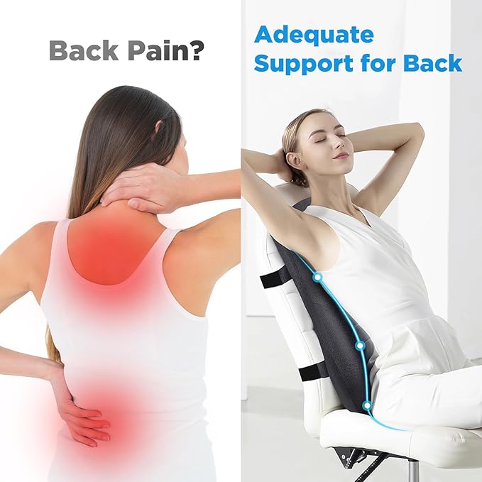Teemour High Back Support Pillow for Office Chair, Fully Support Entire Back Cushion Pain Relief Promotes Posture- Memory Foam Lumbar Support Pillow for Offfice Chair, Desk, Gaming Chair - Bloomnest
