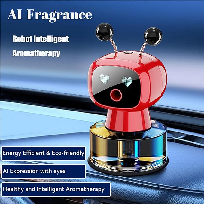 Robot Intelligent Aromatherapy Machine, Smart Cute Robot Car Air Freshener - Fine Spray/Fillable/Four-Gear Adjustment/Vibration Sensing/On-Off/Large Capacity Long-Lasting Fragrance/Red-V2(Hilton) - Bloomnest