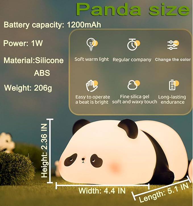Squishy Cute Panda Night Light,Voice Controlled Light with 7 Color Modes Soft Silicone USB Charging Panda Lamp for Kids Room,Novelty Animal Night Lamp for Decor,Cool Gifts for Boys Girls - Bloomnest