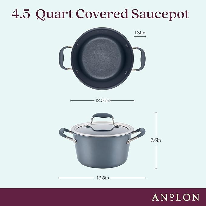 Anolon Advanced Home Hard-Anodized Nonstick Tapered Sauce Pan/Saucepot, 4.5-Quart (Moonstone) - Bloomnest