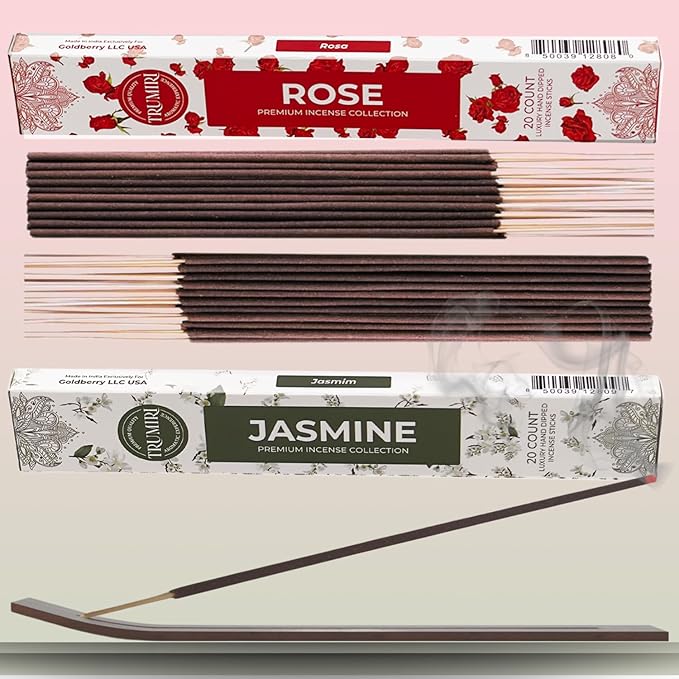 Trumiri Incense Sticks - Combo Pack of 40 Insence-Sticks - 20 Rose + 20 Jasmine - Insenses - Insents - Incents - Inscense - Incence - Incienso - All Natural Incense Sticks TRUMIRI