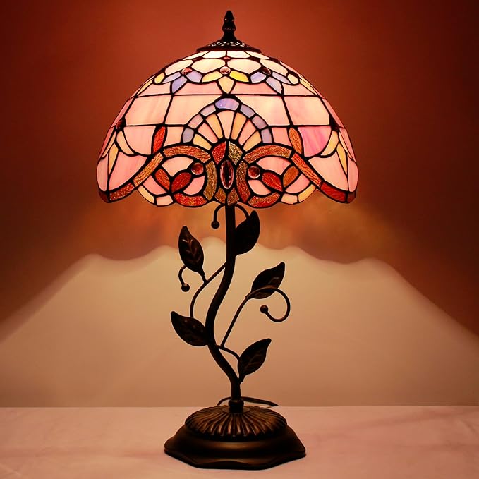 Tiffany Lamp Table Lamp Stained Glass Desk Lamps 12X12X19 Inches Reading Light Decor Bedroom Living Room (Pink Baroque Style) - Bloomnest