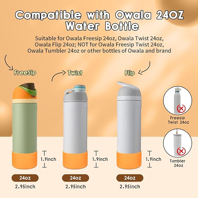 2PCS Silicone Water Bottle Boot, Compatible with Owala 24oz 32oz 40oz, Protective Anti-Scratch & Anti-Dent No Noise Sleeve Cover for FreeSip/Twist/Flip Water Bottles (Citrus Crush, 24oz) BKBY