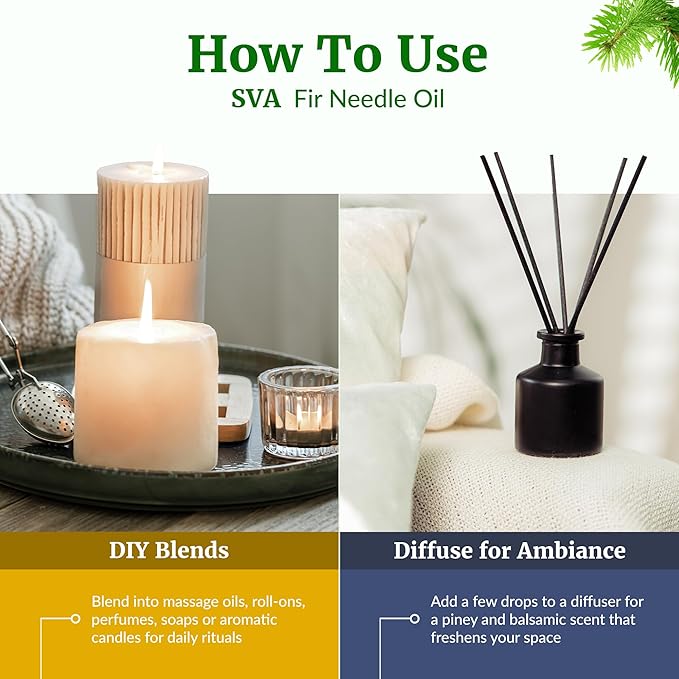 SVA Fir Needle Essential Oil – 4 Fl Oz – 100% Natural Fir Needle Oil - for Diffuser, Hair Care, Face, Skin Care, Aromatherapy, Scalp and Body Massage, Soap and Candle Making – with Dropper - Bloomnest