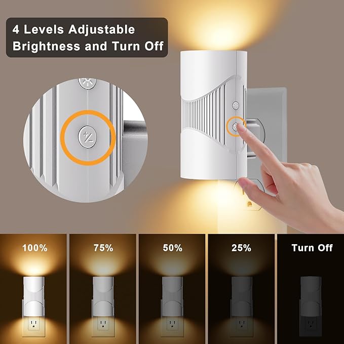 easuntec Night Light, Night Lights Plug into Wall, Warm Led Night Light, Dusk to Dawn Light Sensor, 3 Light Modes, Dimmable Night Lights for Bedroom Bathroom Hallway Kitchen Stairs (White, 2 Pack) - Bloomnest