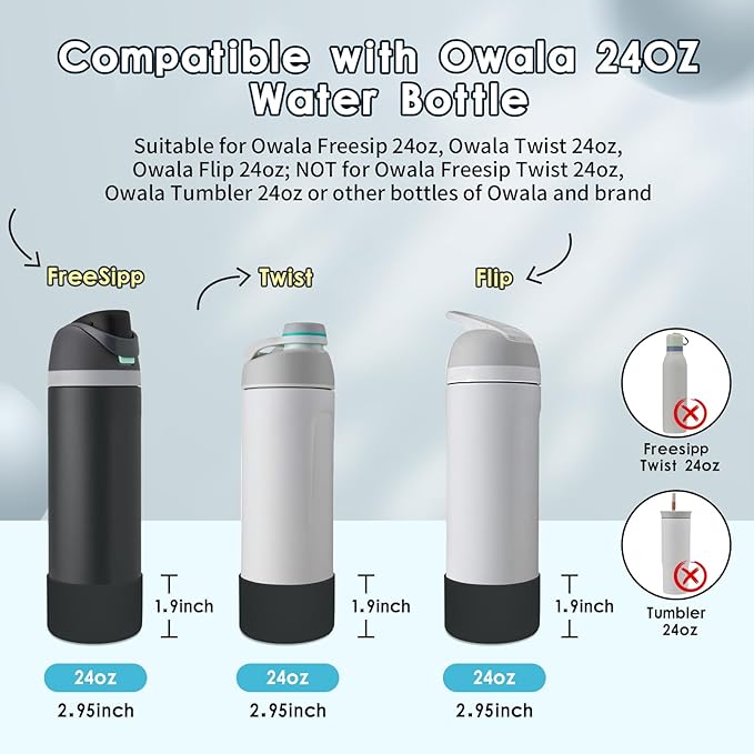 2PCS Silicone Water Bottle Boot, Compatible with Owala 24oz 32oz 40oz, Protective Anti-Scratch & Anti-Dent No Noise Sleeve Cover for FreeSip/Twist/Flip Water Bottles (Foggy Tide, 24oz) BKBY