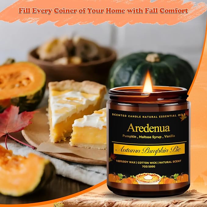 Pumpkin Pie Candle - Fall Scented Candles for Autumn, Hoilday Pumpkin Candle - 7 OZ Soy Candles for Home Scented - Fall & Winter/Thanksgiving Christmas Gifts for Women Men - Bloomnest