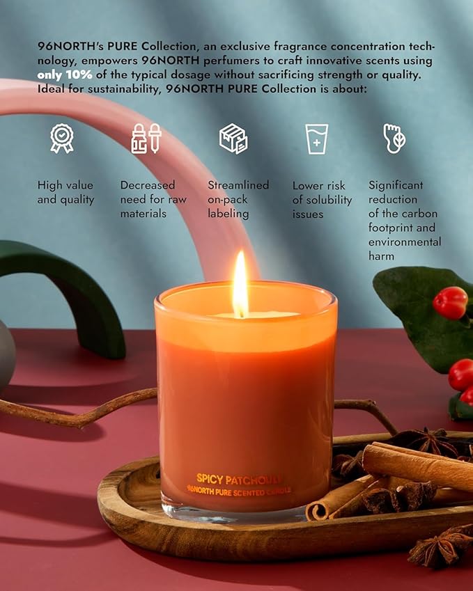 96NORTH | Spicy Patchouli Candle | 100% Soy Wax | One Wick Candle Jar | Non Toxic | Up to 35 Hours Burning Time | Aromatherapy Gift for Men and Women - Bloomnest