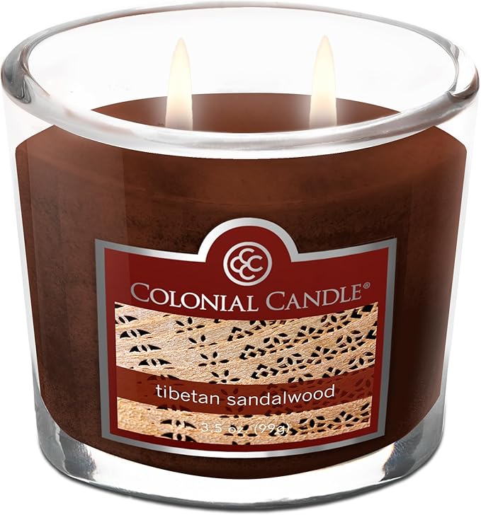 Colonial Candle Tibetan Sandalwood Scented Jar Candle, 2 Wick, 3.5 oz, Mottled Wax Candle - Bloomnest