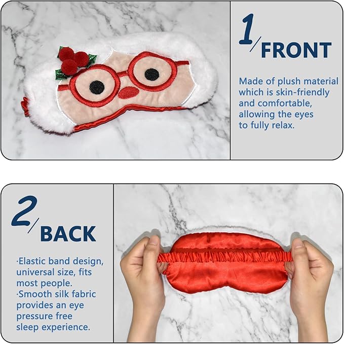 Cute Sleeping Mask Sleep Mask, Funny Santa Claus Soft Plush Eye Mask for Travel Nap Sleeping Chrismas Blindfold Eye Cover Eyeshade for Adult Kids Girls Teens Men Women - Santa Claus - Bloomnest