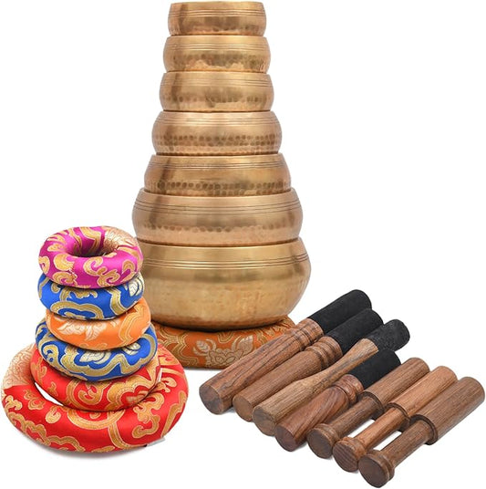 Tibetan Singing Bowl Set - Authentic Cuencos Tibetanos for Sound Healing, Meditation & Chakra Balancing - Includes Cushion, Mallet-Unique Spiritual Gifts for Women and Men (7 Chakra Hand Hammered Set) - Bloomnest