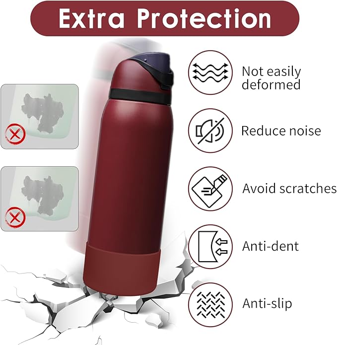 2PCS Silicone Water Bottle Boot, Compatible with Owala 24oz 32oz 40oz, Protective Anti-Scratch & Anti-Dent No Noise Sleeve Cover for FreeSip/Twist/Flip Water Bottles (Burgundy Bay, 24oz) BKBY