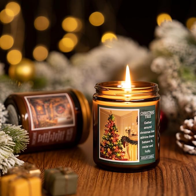 Christmas Candle Gift Set, 6 Pack Holiday Scented Soy Candles for Home, Winter Aromatherapy Candle, Xmas Gift for Women Men, Long Lasting Christmas Tree, Cookie, Spice, Garland, Eve & Wishes Fragrance - Bloomnest