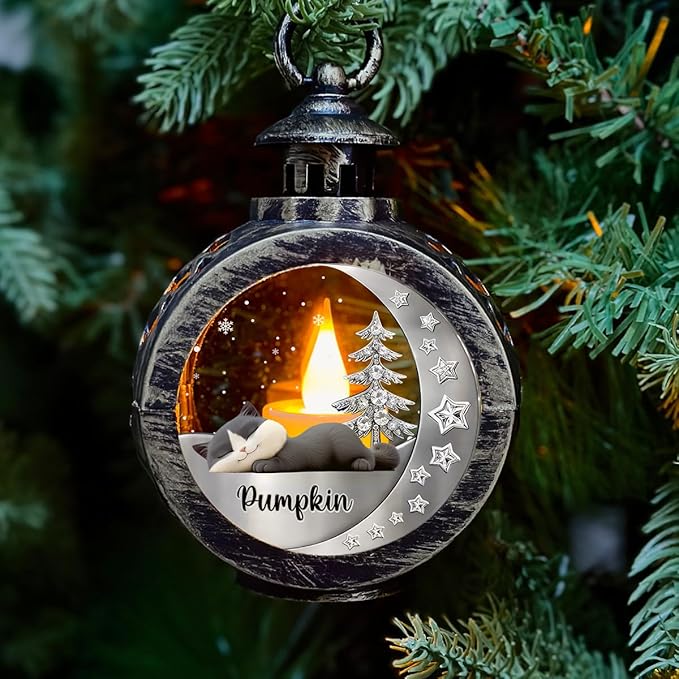 Wrappiness Beside My Cat Memorial Christmas Lantern - Personalized Breeds 3D Effect Remembrance Light for Loss of Cat, Sympathy Gift for Pet Owners Death of Pets Hanging Lighting Ornamnent - Bloomnest