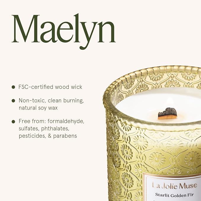 LA JOLIE MUSE Christmas Candles, Starlit Golden Fir Candle – Pine, Cedarwood, Fir Balsam | 19 oz Large Wooden Wick Candle | Natural Soy Wax | 90 Hours Clean Burn | Gift-Ready for Hosts & Gatherings - Bloomnest