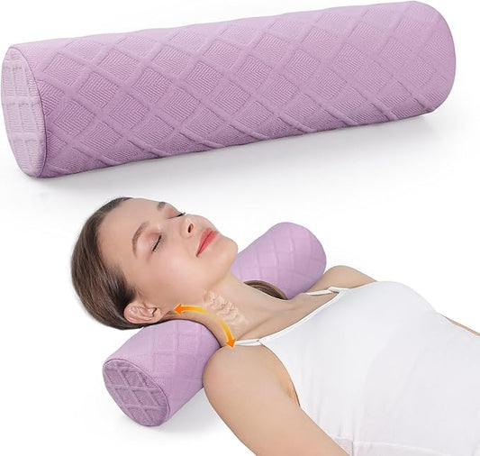 Cozyhealth Cervical Roll Pillow, Medium Soft Memory Foam Neck Round Pillow Cylinder Bolster Pillow for Sleeping, Round Neck Support for Bed, Legs, Back and Yoga (Purple, Large - 4.7" H) - Bloomnest