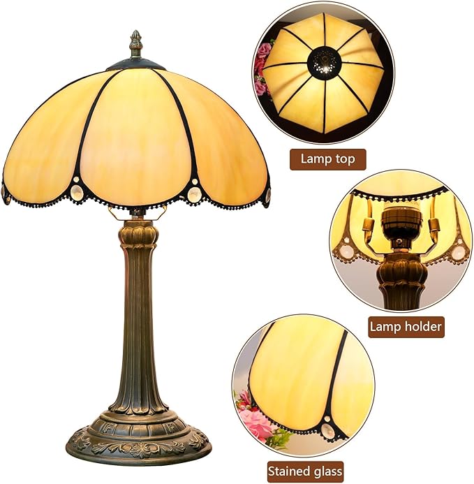 Tiffany Lamp Stained Glass lamp Bedside Table Lamps for Living Room Bedroom Dorm Kitchen Home Decor Festival Birthday Gift,12 inches Grilled Bend - Bloomnest