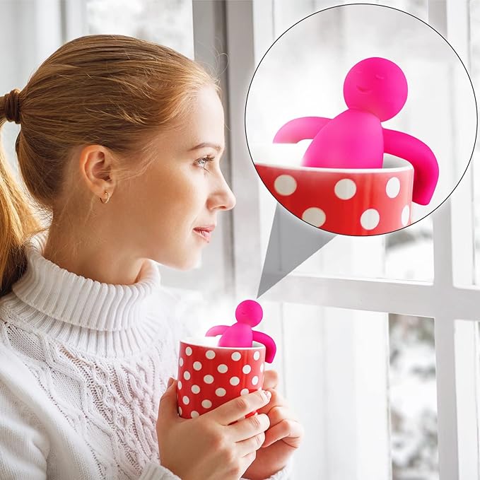 2 Pieces Tea Infuser for Loose Tea Cute Fine Mesh Tea Strainer Stainless Steel Tea Filter Ball Tea Diffuser Steeper for Teacups Teapots (Rose Red, Gray)