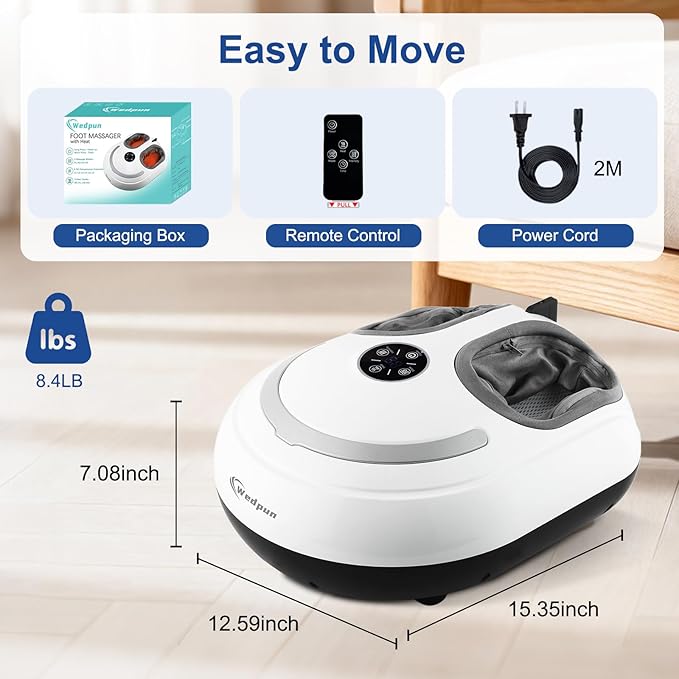 Foot Massager with Heat Shiatsu Feet Massage Machine Deep Kneading Relief for Plantar Fasciitis Air Compression 3 Heat Levels, Relax for Home Office Use, Christmas Gifts for Women Mom Dad White - Bloomnest