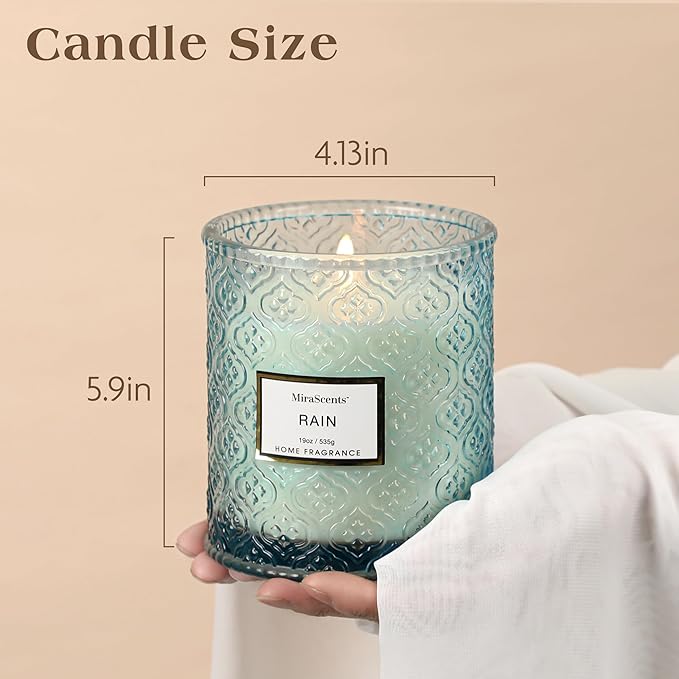 Rain Summer Scented Candles, 19oz Aromatherapy Candles Gifts for Women, Blue Luxury Large Decorative Candles in Glass, Natural Soy Wax for Home - Bloomnest