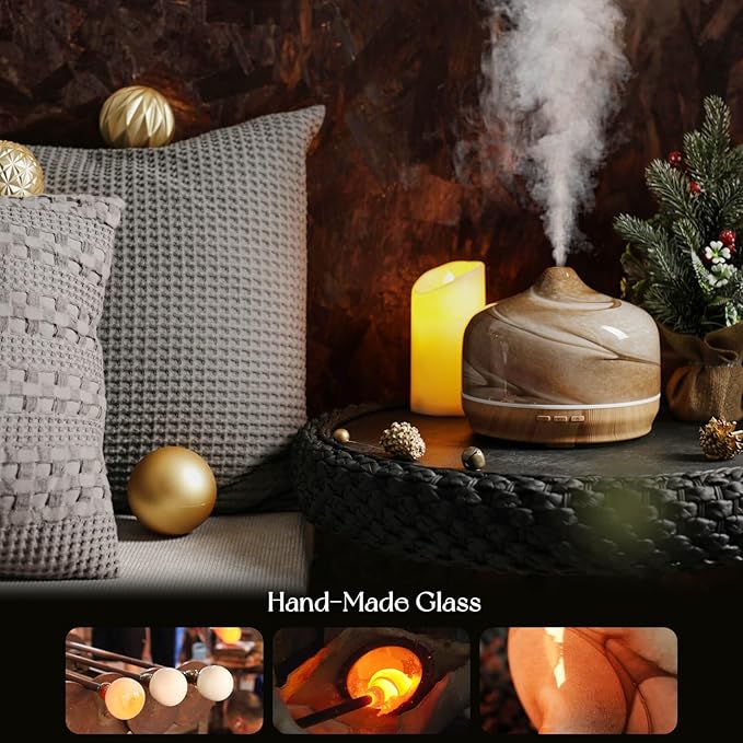 Porseme 500ml Glass Essential Oil Diffuser Aromatherapy Ultrasonic Cool Mist Humidifier 15-21 Running Hours Waterless Auto-Off Air Diffusers for Sleeping,Yoga,Office Working,Spa and Rest (Desert) - Bloomnest