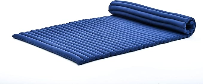 Leewadee - Kapok Roll Mat – Handcrafted Folding Sleep & Relaxation Mattress from Thailand, Ideal as Guest Bed, Camping Mat, Yoga Mat or Traditional Futon, 75 x 39 inches, Blue - Bloomnest