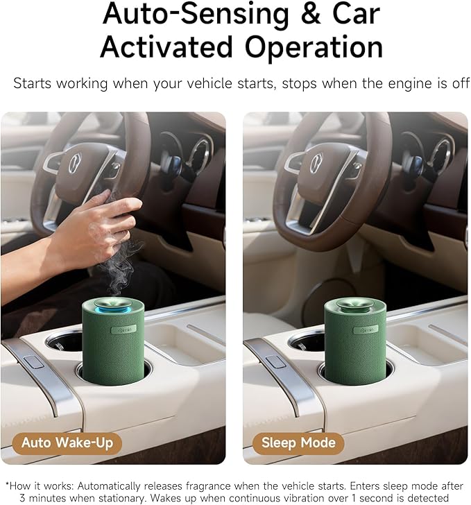 Waterless Cordless Essential Oil Aromatherapy Diffuser - Dual Home/Car Mode with Auto Start-Stop, Strong/Light Scent Adjustment, Air Freshener for Office, Car, Compatible with 5/10/15ml Bottles - Bloomnest