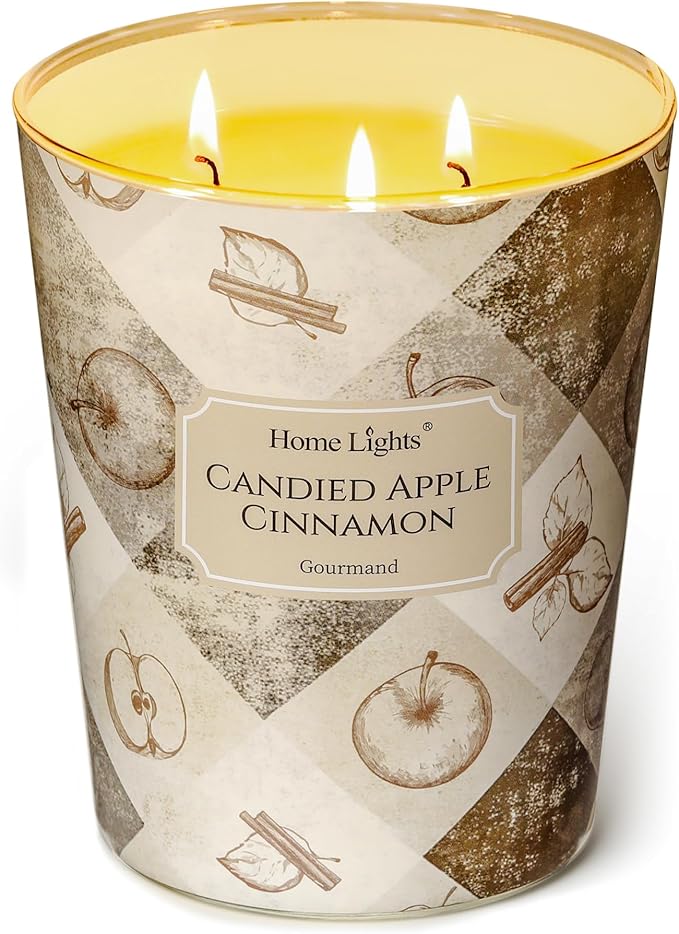 HomeLights 3-Wick Candles for Home Scented - 34oz Soy Wax Blend Candle Long-Lasting Fragrance, Rustic Modern Home Decor and Housewarming Gifts, Candied Apple Cinnamon - Bloomnest