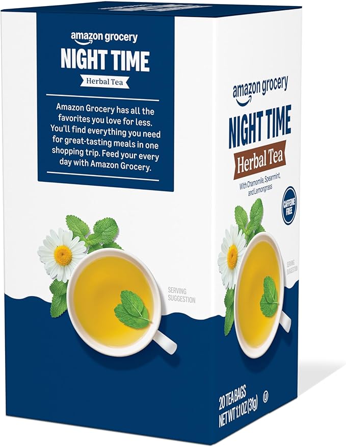 Amazon Grocery, Night Time Herbal Tea, Caffeine Free, 1.1 Oz, 20 Ct (Previously Happy Belly, Packaging May Vary) - Bloomnest