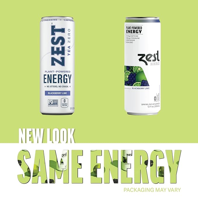 Zest Clean Energy Drink – Blackberry Lime – Zero Sugar, 0 Calories – 120mg Caffeine + 100mg L-Theanine for Focus, Energy & Concentration – Healthy Zero Sugar Energy Drink – 12oz Can, 12 Pack - Bloomnest