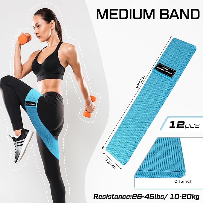 12 Pcs Fabric Resistance Bands for Working Out Booty Workout Stretch Exercise Bands Non Slip for Legs Squat Resistance Loop for Women Men Starter Butt Hip Thigh Fitness - Bloomnest