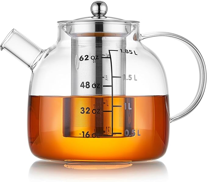68OZ Glass Teapot Tea Pot With Infuser, Glass Kettle For Stove Top, Tea Glass Pot, 2000ML Glass Tea Cup With Infuser And Lid For Loose Leaf Tea Steeper, Dishwasher Safe - Bloomnest