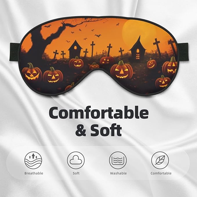 Sleep Mask Halloween Pumpkins Graveyard Spooky Night Comfortable Eye Mask with Adjustable Strap Soft Eye Cover Blindfold for Travel Yoga Nap Shift Work - Bloomnest