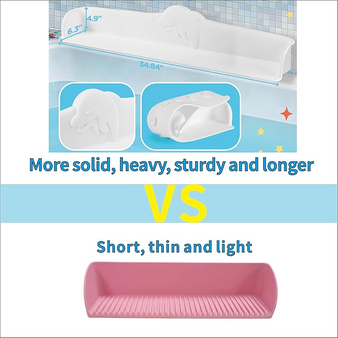 3FT Dolphin Pattern Bathtub Splash Guard Play Shelf for the Wide &Straight Bathtub Edge Toy Tray Caddy Holder Storage Suction Cups Attach to Bath Tub No Mess Water Spill in Bathroom (White) - Bloomnest