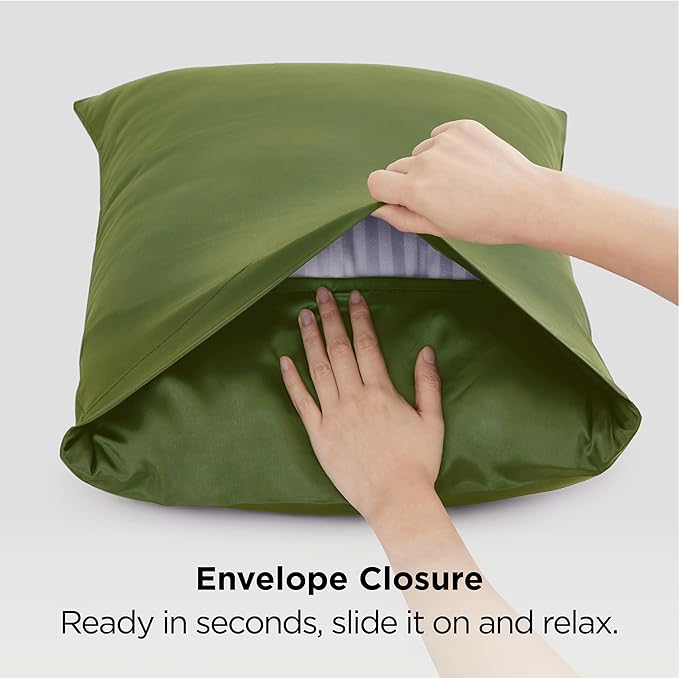 Bedsure Satin Pillowcase 2 Pack Similar to Silk Pillow Cases Standard Size, Pillow Case for Hair with Envelope Closure, Olive Green Room Decor Aesthetic Gifts for Women, Moss, 20x26 Inches, 2pcs - Bloomnest