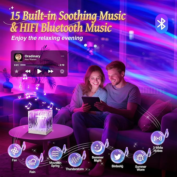 Mubarek Northern Lights for Bedroom,15 White Noise + Bluetooth Galaxy Light Projector,RGB Multi-Color Lamps for Night Stands Home Decor Living Room Night Light for Kids Christmas Gifts for Teen Girls - Bloomnest