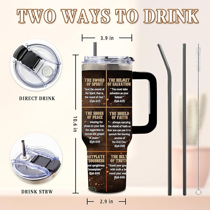 DUUV Christian Tumbler 40 Oz, Inspirational Christian Design, Stainless Steel Insulated Mug with Bible, Christmas Thanksgiving Gift for Religious Individuals, Spiritual Seekers, and Fantasy Fans - Bloomnest
