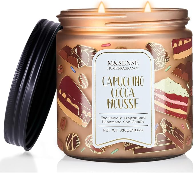 M&SENSE Coffee Candles Cappuccino Cocoa Scented, Soy Based Wax 11.6oz 70 Hours Non Toxic Slow Burn, Double Wick Highly Scented Chocolate Candles for Relaxation, Holiday Gifts for Coffee Lover - Bloomnest