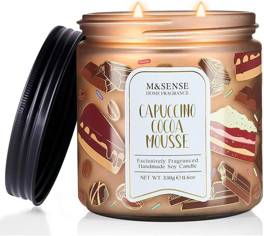 M&SENSE Coffee Candles Cappuccino Cocoa Scented, Soy Based Wax 11.6oz 70 Hours Non Toxic Slow Burn, Double Wick Highly Scented Chocolate Candles for Relaxation, Holiday Gifts for Coffee Lover - Bloomnest