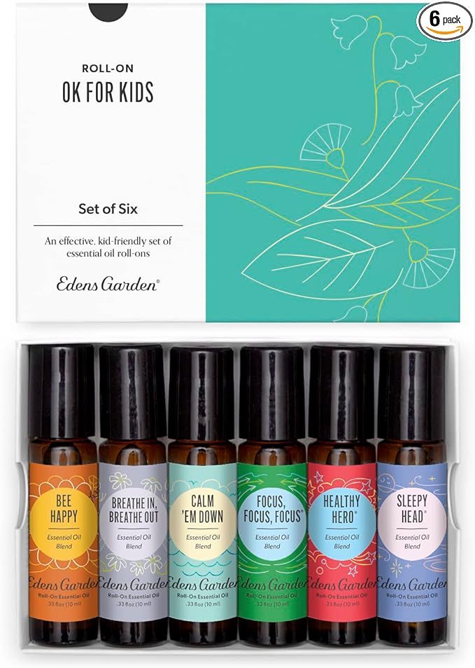 Edens Garden OK for Kids Essential Oil Roll-On 6 Set – 100% Pure Therapeutic Grade, Natural Aromatherapy Blends for Calm, Gentle & Gentle Skin Care – Pre-Diluted & Ready to Use, 10 ml Roll-On/ 6 Pack - Bloomnest