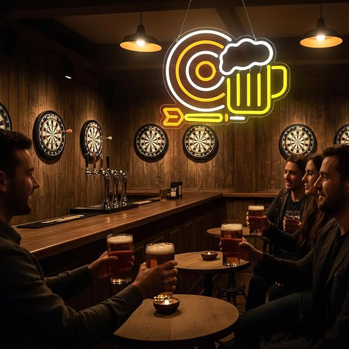 Beer Darts Neon Sign,Neon Signs for Wall Decor,Led Beer Sign for Bar,Neon Light Sign for Man Cave,Beer Sign for Bedroom,Light Up Sign for Bar,LED Wall Art Neon Sign for Party,Pub,Clubs - Bloomnest