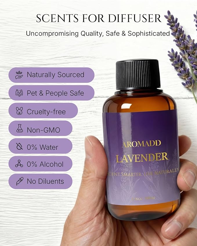 Aromadd Lavender Diffuser Oil Inspired by Luxury Hotel Scent, Essential Oils for Waterless Diffuser, Pure Soothing Lavender Aroma, Long-Lasting & Natural Home Fragrance - 3.38 fl oz (100 mL) - Bloomnest
