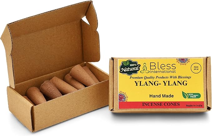 Bless International YLANG-YLANG 100%-Natural-Incense-Cones Handmade-Hand-Dipped Organic-Chemicals-Free for-Purification-Relaxation-Positivity-Yoga-Meditation The-Best-scents (10 Count) BlessInternational