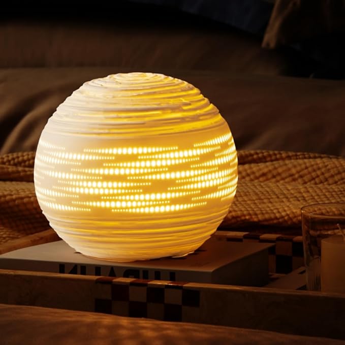 RONDURE 8.7" Modern Ceramic Table Lamp, Modern Bedside Lamps for Bedroom, Living Room and Nightstand, White Translucent Ceramic Shade, Warm Ambient Lighting, Home Decor - Bloomnest