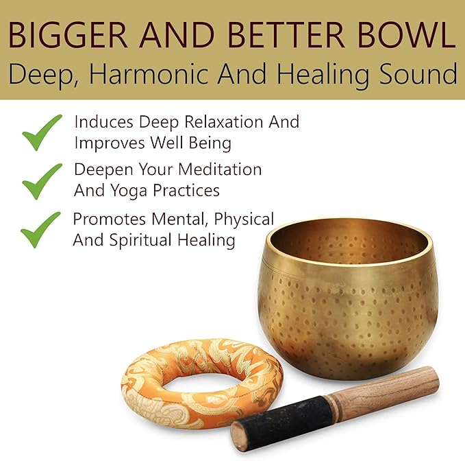 DharmaObjects Tibetan Ring Gong Meditation Singing Bowl Mallet Cushion Set (Jumbo) - Bloomnest