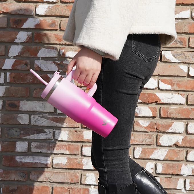 40 oz Tumbler with Handle and 2 Straws,2 in 1 Lid Insulated Water Bottle Stainless Steel Travel Coffee Mug,Lavender - Bloomnest