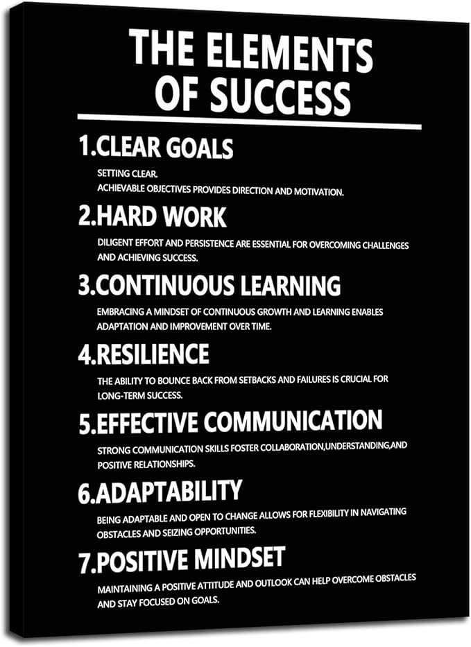 Motivational Canvas Wall Art The Elements Of Success Poster Print Artwork Inspiring Quote Painting Inspirational Office Wall Decor Art for Bedroom Living Room Gym Decor Framed[18''W x 24''H] - Bloomnest