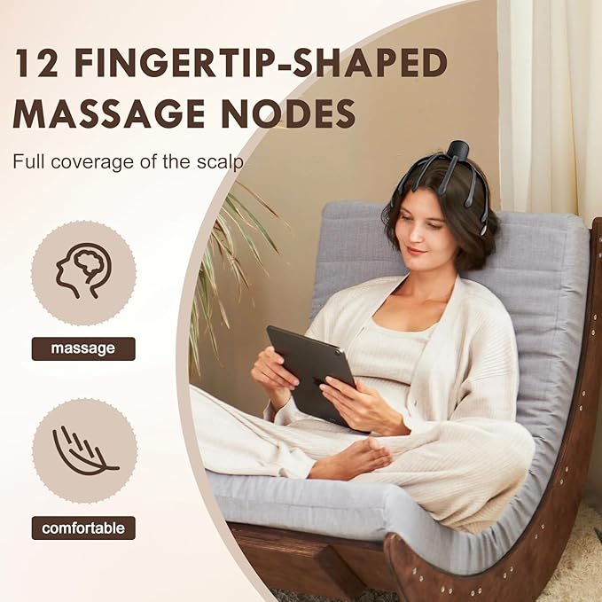 Electric Scalp Massager with 3 Modes, Head Massager Scalp, 360 Degree Head Massager, Cordless Portable Head Scratcher for Stress Relax, Birthday & Christmas Gift Bloomnest